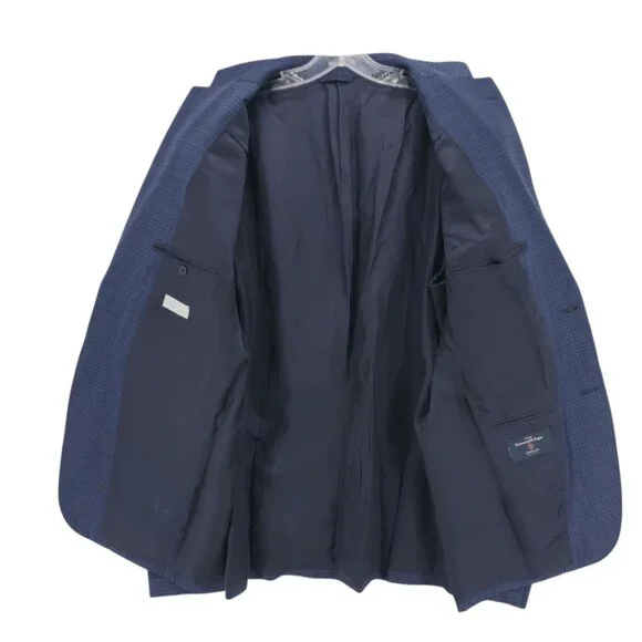 ERMENEGILDO ZEGNA Barneys Wool Silk Traveller Sport Coat Blazer Navy Check 46L